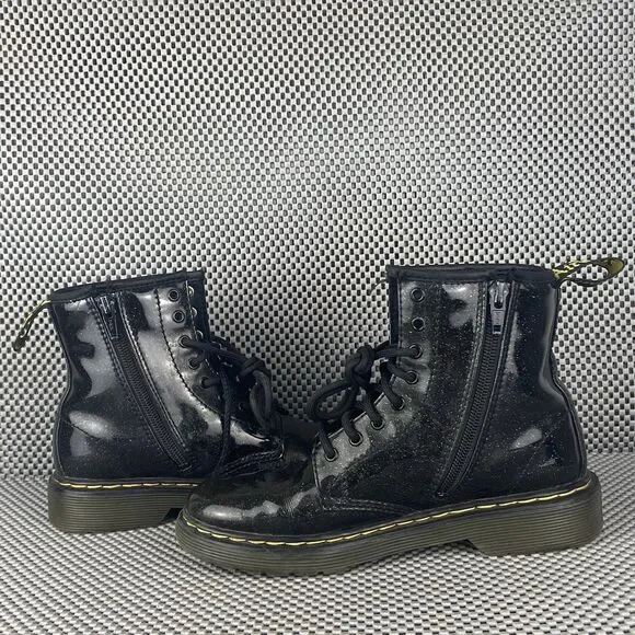 Dr Mantens 1460 Glitter J Boots Kids Size 3 Black Zipper Lace Up - Picture 4 of 12